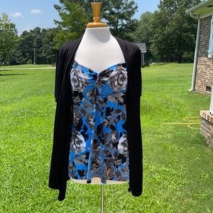 East 5th Blue Floral Print Tank Top With Cardigan